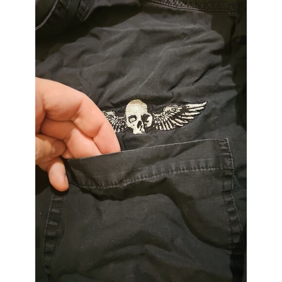 Harley Davidson Mechanic Work Shirt Mens Embroidered XL Black Winged Skull - Picture 2 of 6